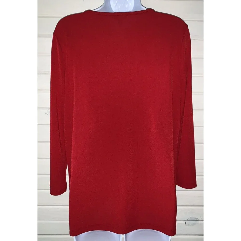 Talbots Sz MEDIUM Red Liquid Knit Career Easy Care Keyhole Neck Top EUC - Picture 6 of 8